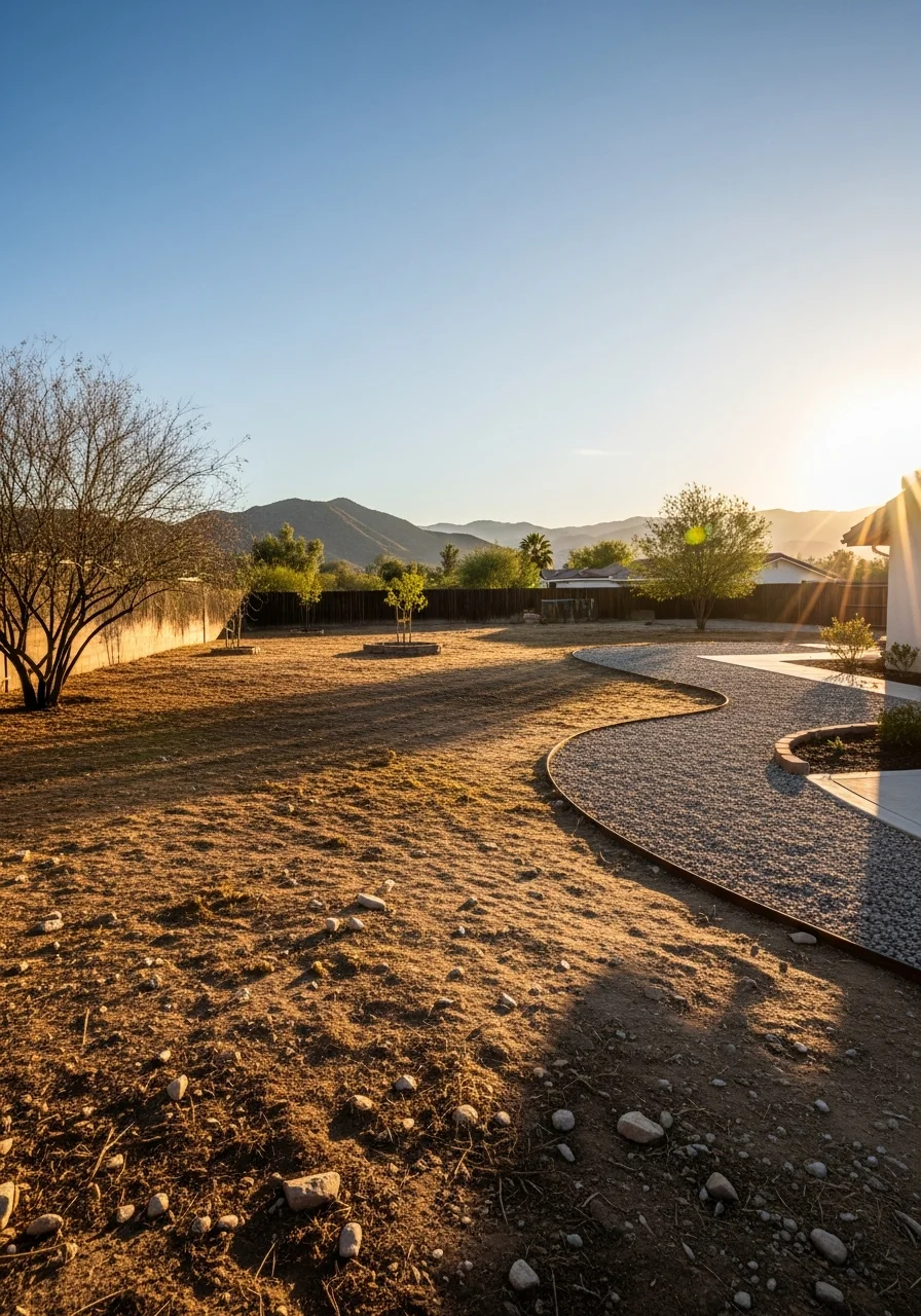 Residential property with defensible space clearing and maintained landscape in Banning