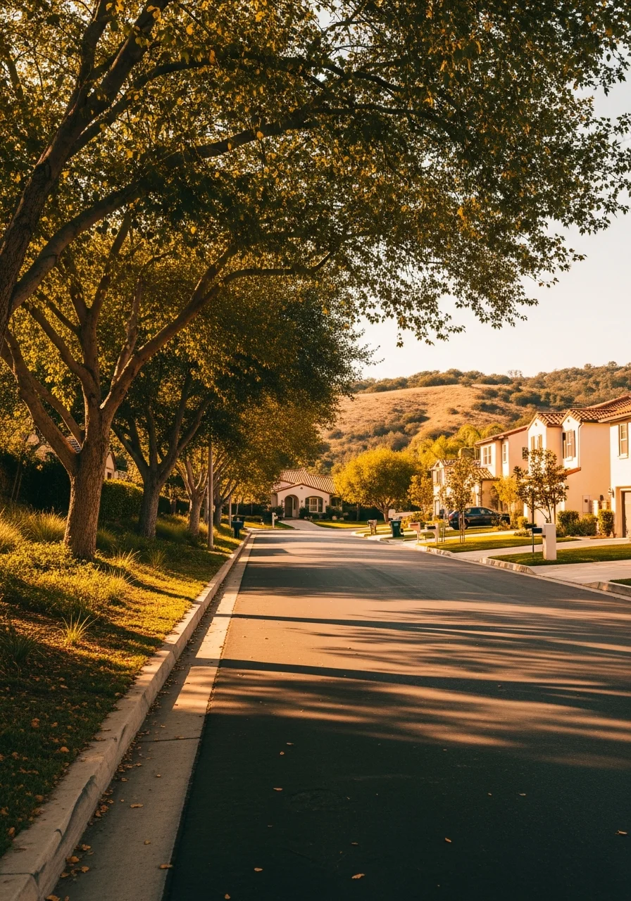 Neighborhood street in San Diego County showing established homes and community character.